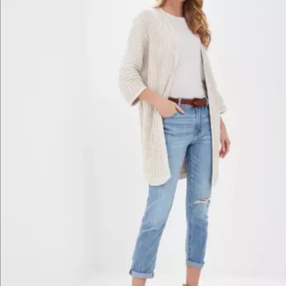 🆕 GAP Oversized Fit Open Front Plaited Oatmeal Heather Cocoon Cardigan Sweater
